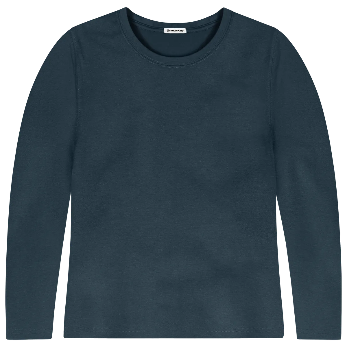 StringKing Women's Pima Cotton Long Sleeve Crewneck T-Shirt - Relaxed Fit, Navy, Front