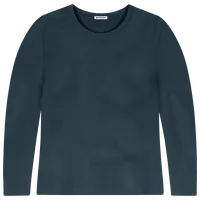 StringKing Women's Pima Cotton Long Sleeve Crewneck T-Shirt - Relaxed Fit, Navy, Front