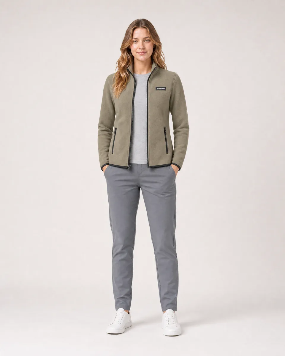 StringKing Women's Polartec Fleece Full Zip with Pockets - Sharp Fit, Mermaid, Full Front - Human Model