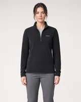 StringKing Women's Polartec Fleece Quarter Zip with Pockets - Sharp Fit, Meteorite, Full Front - Human Model - Top of head to Knees