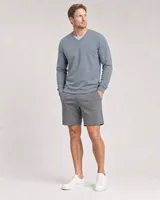 StringKing Men's Pima Terry Long Sleeve V-Neck Tee - Sharp Fit, Tradewinds, Full Front - Human Model - Top of head to Knees