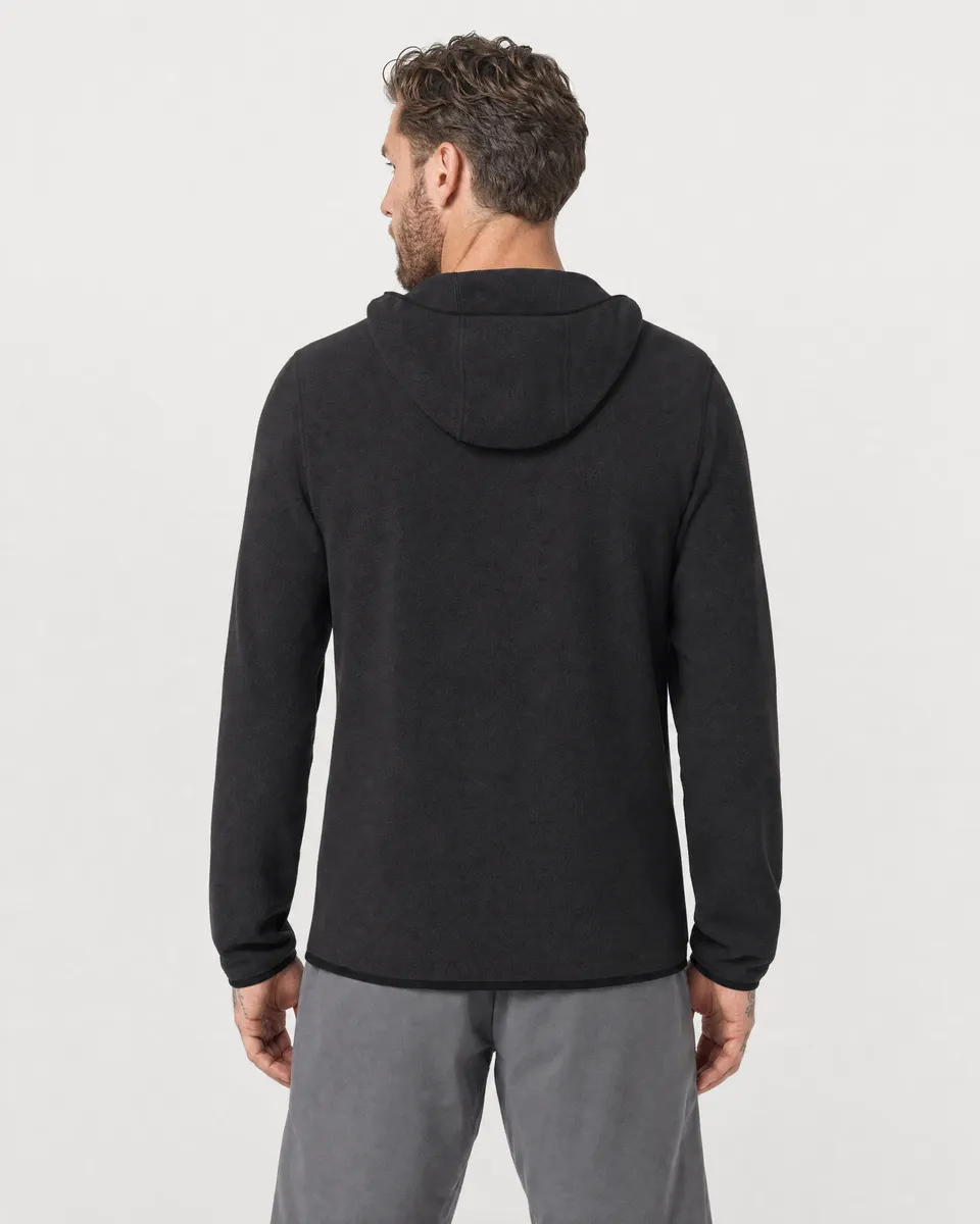 StringKing Men's Polartec Fleece Quarter Zip Hoodie with Pockets - Sharp Fit, Meteorite, Full Back - Human Model - Top of head to Mid-thigh