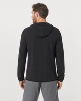 StringKing Men's Polartec Fleece Quarter Zip Hoodie with Pockets - Sharp Fit, Meteorite, Full Back - Human Model - Top of head to Mid-thigh
