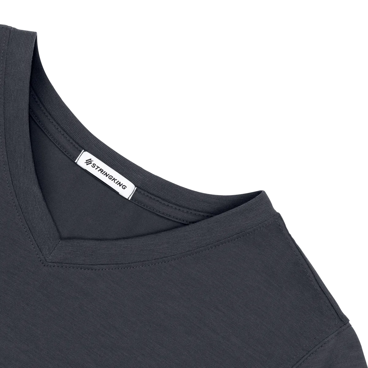 StringKing Women's FlexStyle Short Sleeve V-Neck T-Shirt - Relaxed Fit, India Ink, Detail