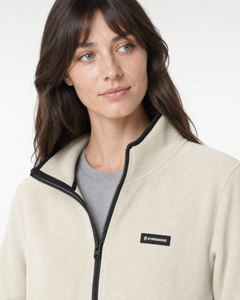 StringKing Women's Polartec Fleece Full Zip with Pockets - Relaxed Fit, Jet Stream, Collar Shoulder - Human Model