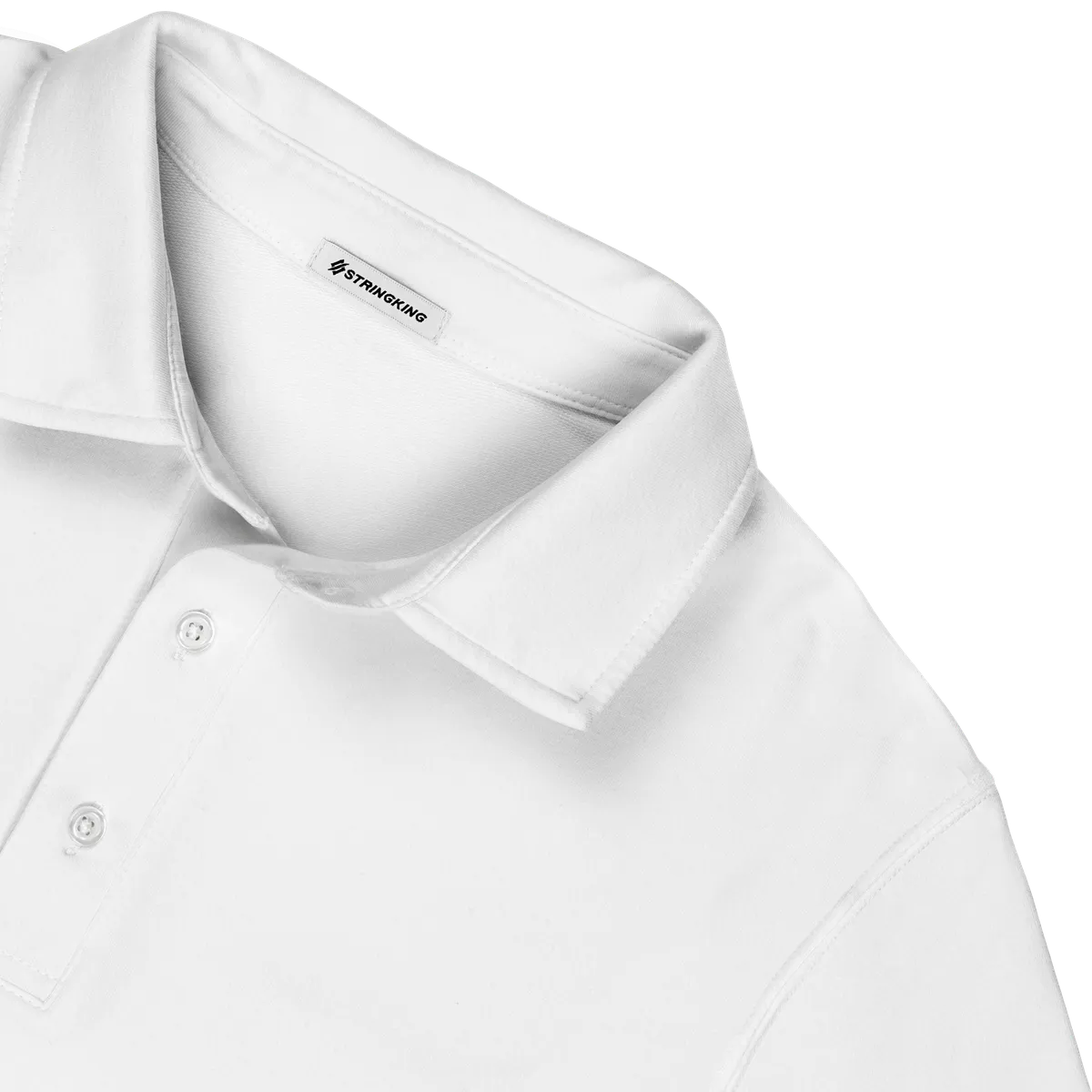 StringKing Men's Pima Cotton Polo Sweatshirt - Sharp Fit, White, Detail