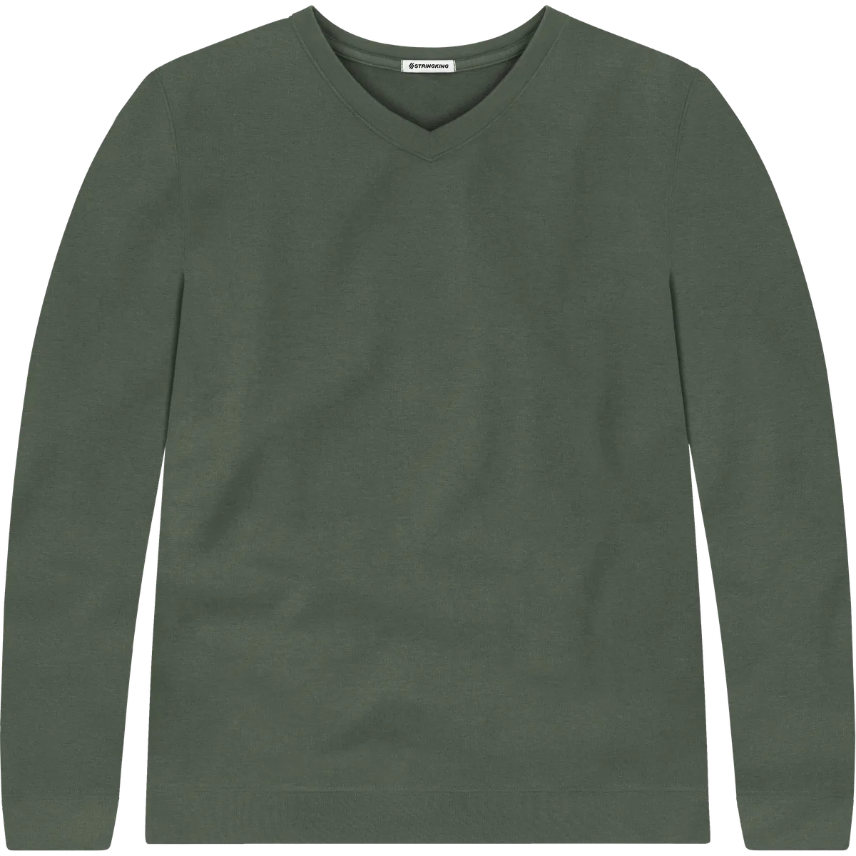 StringKing Men's Pima Terry V-Neck Sweater - Sharp Fit, Moss, Front