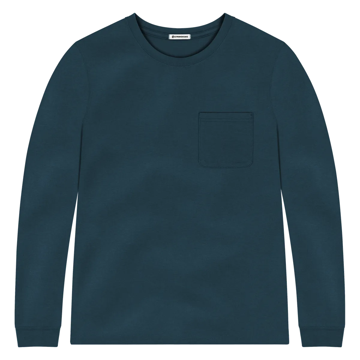 StringKing Men's Pima Jersey Long Sleeve Pocket Tee - Sharp Fit, Navy, Front