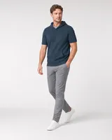StringKing Men's Pima Terry Short Sleeve Hoodie - Sharp Fit, Navy, Full Front Angle - Human Model