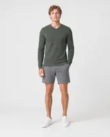 StringKing Men's Pima Jersey Long Sleeve V-Neck Tee - Sharp Fit, Moss, Full Front - Human Model