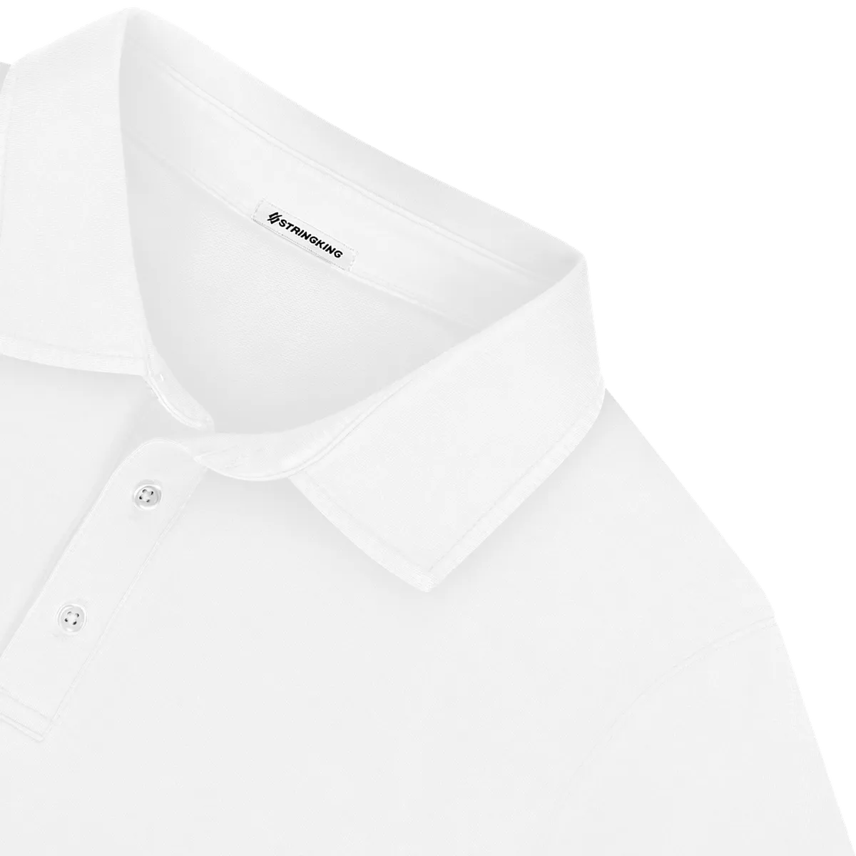 StringKing Men's Pima Terry Long Sleeve Polo - Relaxed Fit, White, Detail
