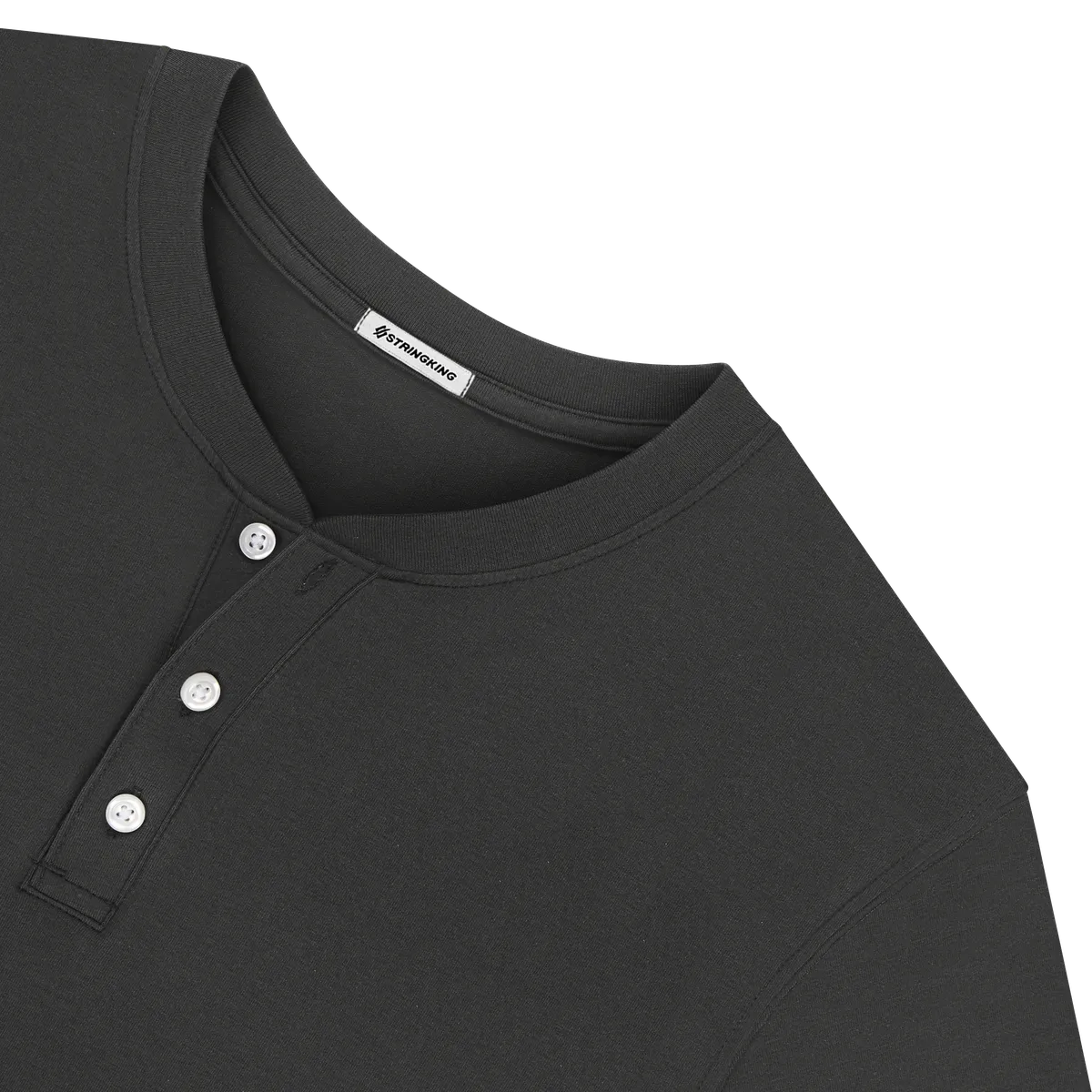 StringKing Men's Pima Jersey Henley - Relaxed Fit, Black, Detail