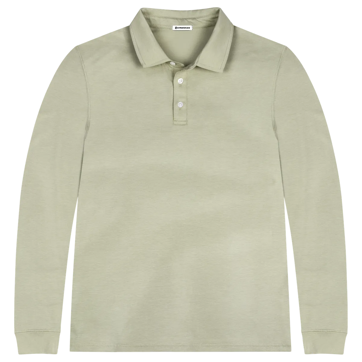 StringKing Men's Pima Cotton Long Sleeve Polo - Sharp Fit, Khaki Green, Front