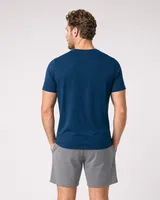StringKing Men's StayWarm Tee - Sharp Fit, Navy Blue, Full Back - Human Model - Top of head to Mid-thigh