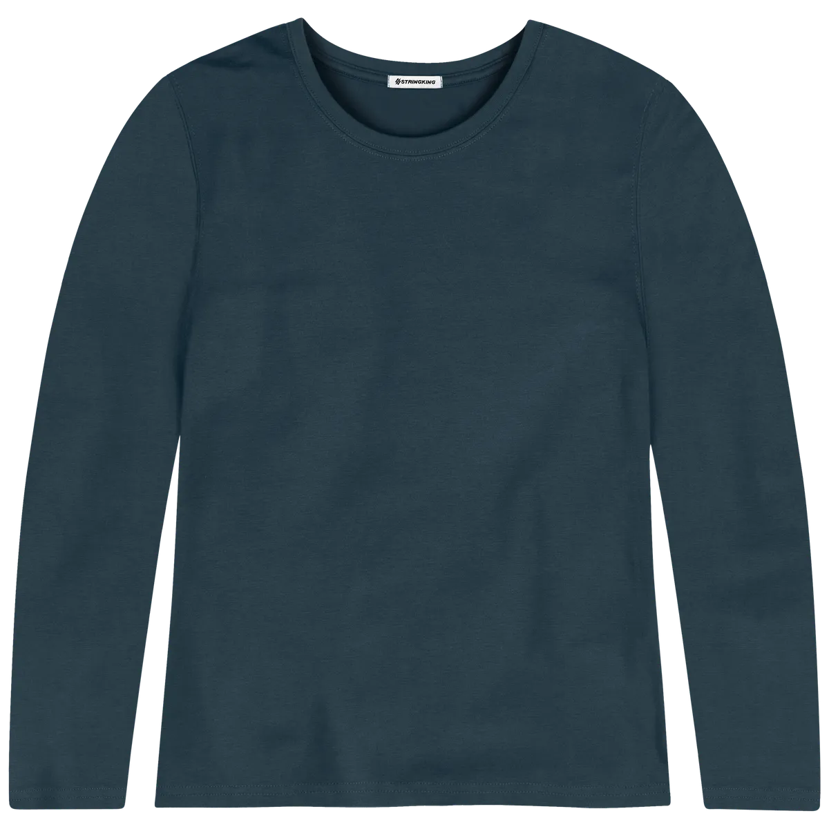 StringKing Women's Pima Cotton Long Sleeve Crewneck T-Shirt - Sharp Fit, Navy, Front