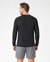 StringKing Men's Pima Jersey Henley - Sharp Fit, Black, Full Back - Human Model - Top of head to Mid-thigh