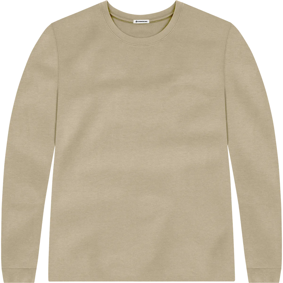 StringKing Men's Heavy Pima Cotton Long Sleeve T-Shirt - Sharp Fit, Warm Khaki, Front