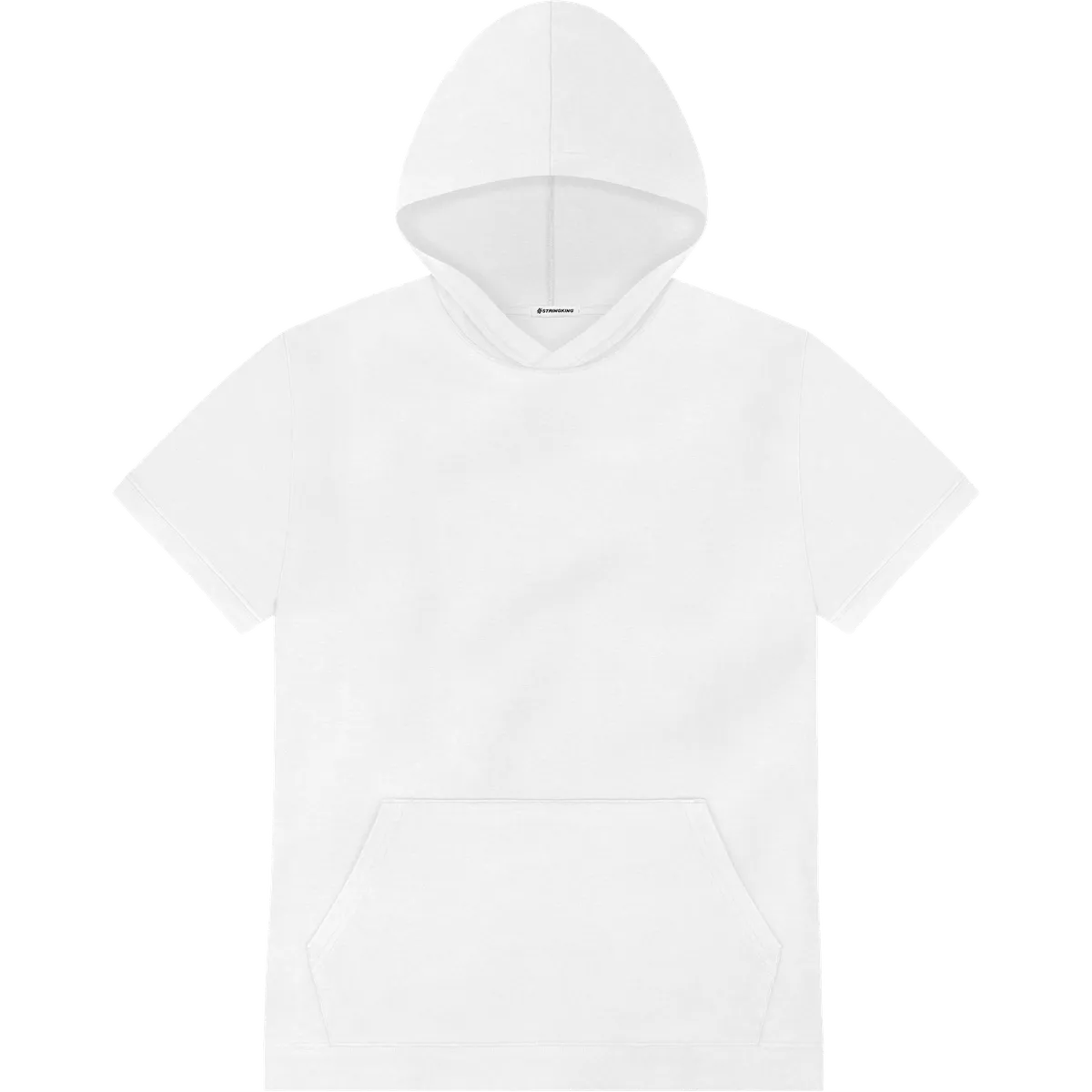 StringKing Men's Pima Terry Short Sleeve Hoodie - Relaxed Fit, White, Front
