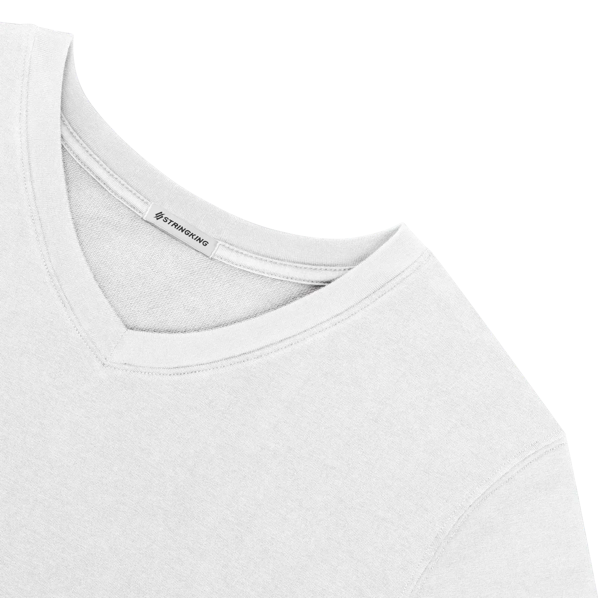 StringKing Men's Heavy Pima Cotton V-Neck T-Shirt - Sharp Fit, White, Detail