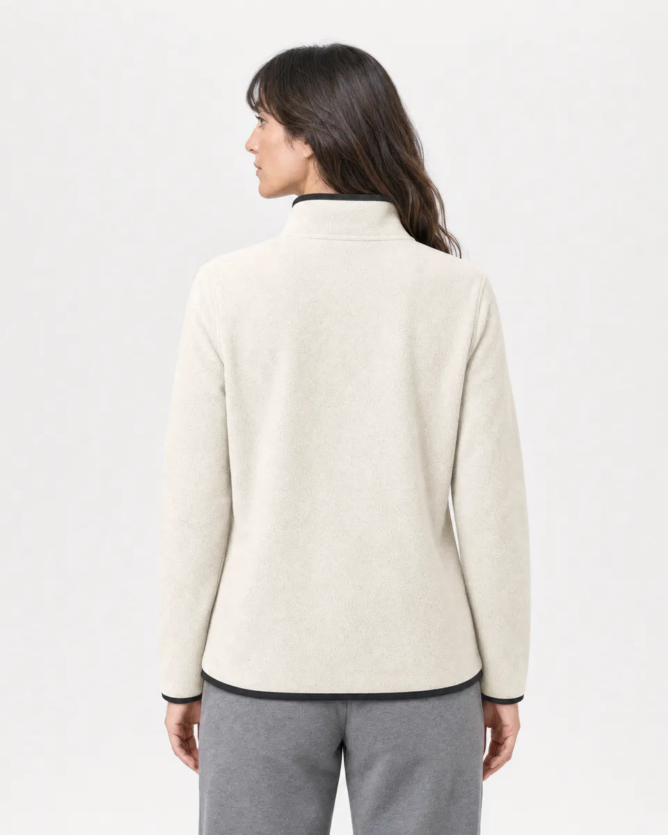 StringKing Women's Polartec Fleece Full Zip with Pockets - Relaxed Fit, Jet Stream, Full Back - Human Model - Top of head to Mid-thigh