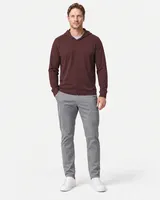 StringKing Men's Pima Jersey Hoodie - Relaxed Fit, New Maroon, Full Front - Human Model - Top of head to Knees