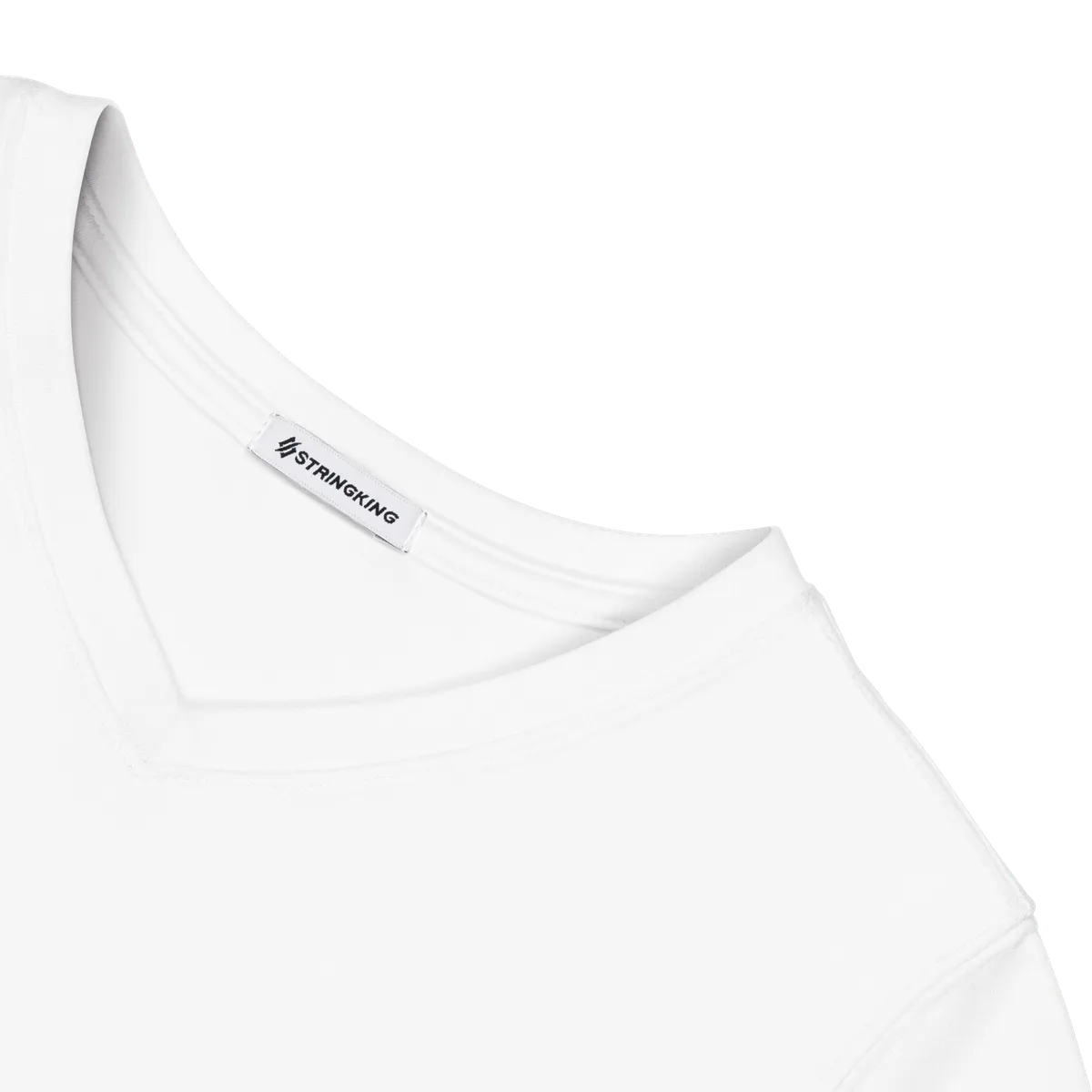 StringKing Women's Pima Cotton Short Sleeve V-Neck T-Shirt - Relaxed Fit, White, Detail