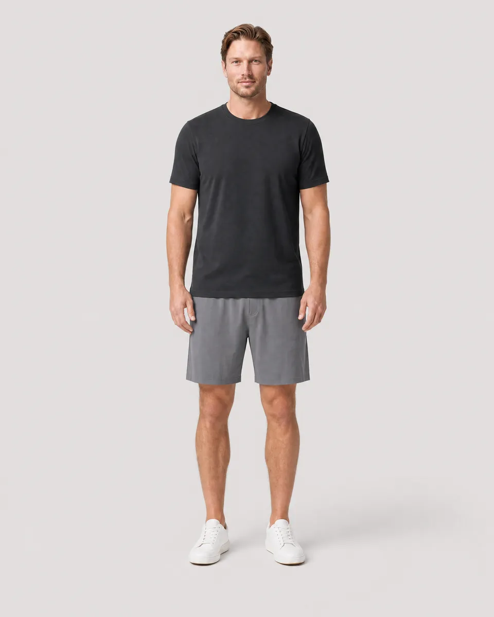 StringKing Men's Pima Terry Tee - Sharp Fit, Black, Full Front - Human Model