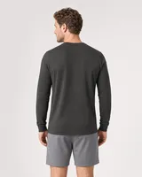 StringKing Men's Pima Terry Long Sleeve V-Neck Tee - Sharp Fit, Peat, Full Back - Human Model - Top of head to Mid-thigh