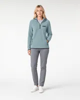 StringKing Women's Polartec Fleece Quarter Zip Hoodie with Pockets - Sharp Fit, Slate, Full Front - Human Model