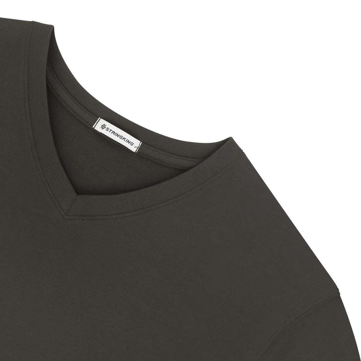 StringKing Men's Pima Terry Long Sleeve V-Neck Tee - Sharp Fit, Peat, Detail
