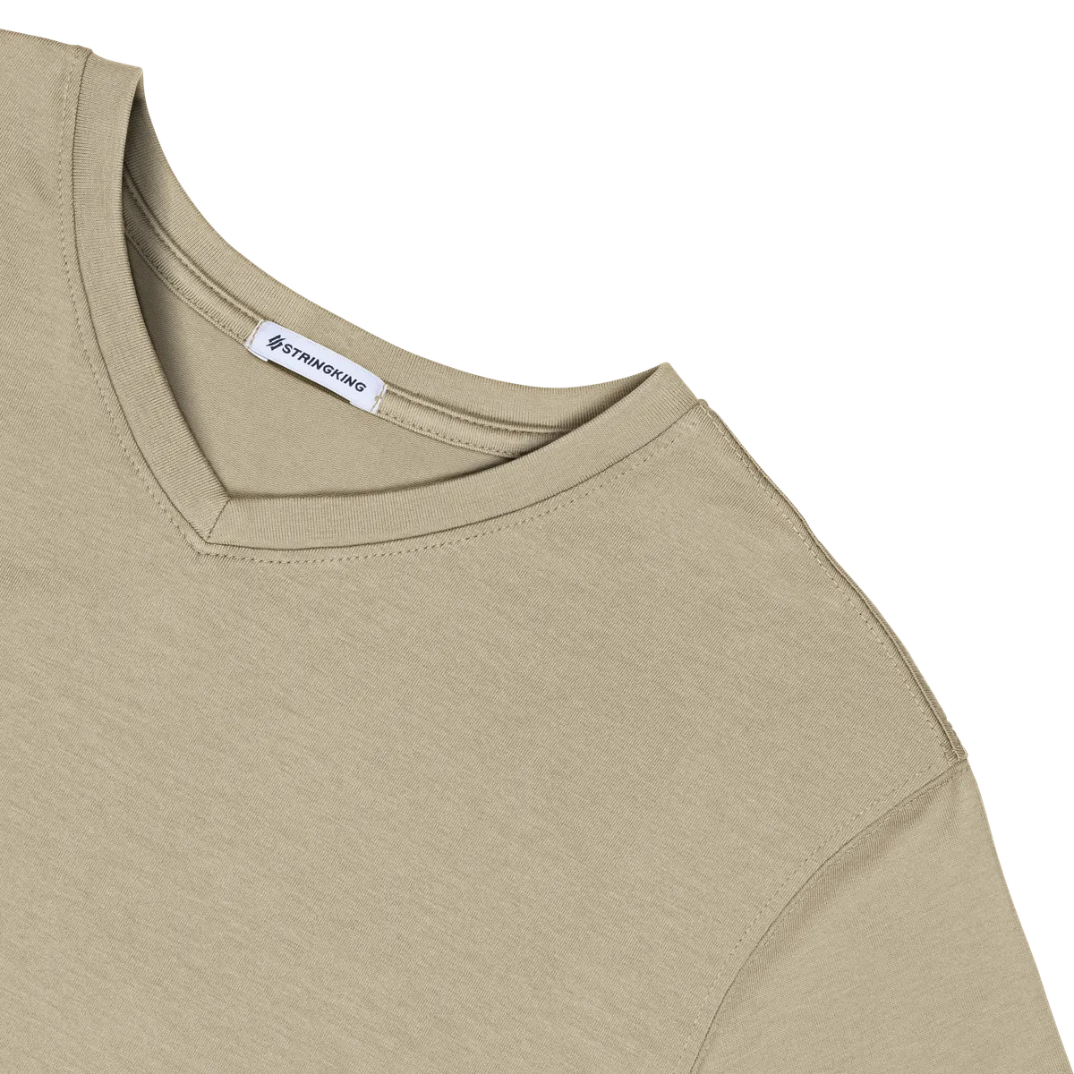 StringKing Men's Pima Cotton Short Sleeve V-Neck T-Shirt - Sharp Fit, Warm Khaki, Detail