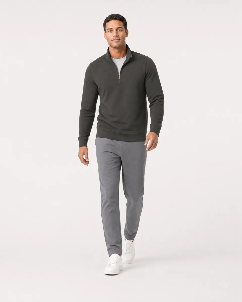 StringKing Men's Pima Terry Quarter Zip - Sharp Fit, Peat, Full Front Angle - Human Model