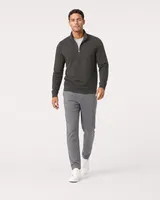 StringKing Men's Pima Terry Quarter Zip - Sharp Fit, Peat, Full Front Angle - Human Model