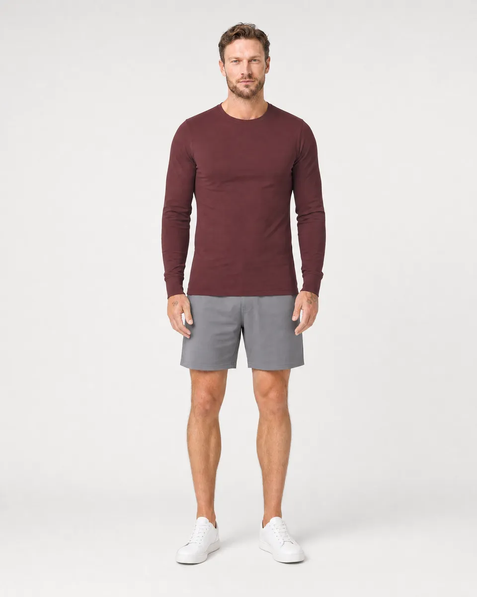 StringKing Men's Pima Jersey Long Sleeve Tee - Sharp Fit, New Maroon, Full Front - Human Model