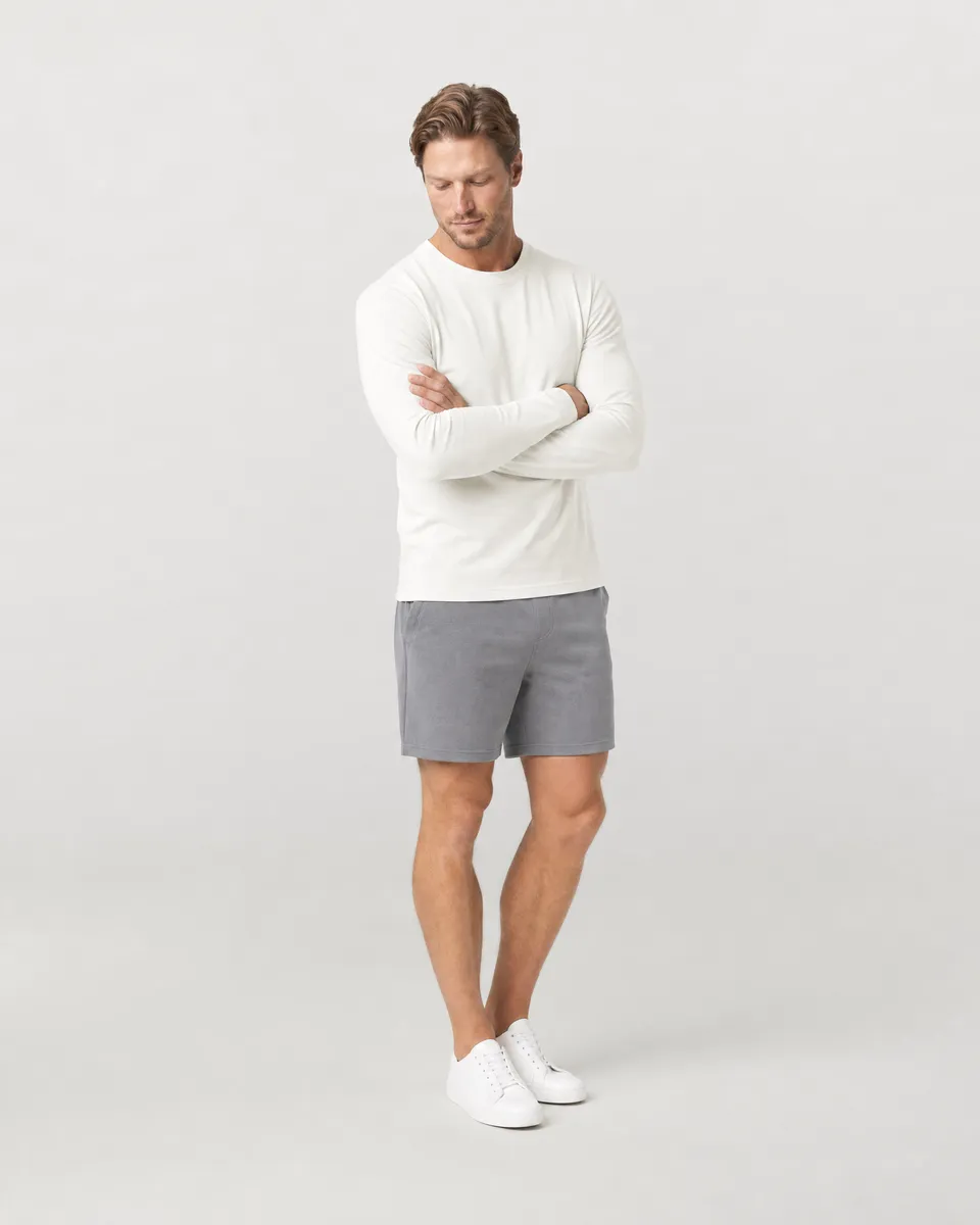 StringKing Men's Pima Jersey Long Sleeve Tee - Sharp Fit, Tofu, Full Front Angle - Human Model