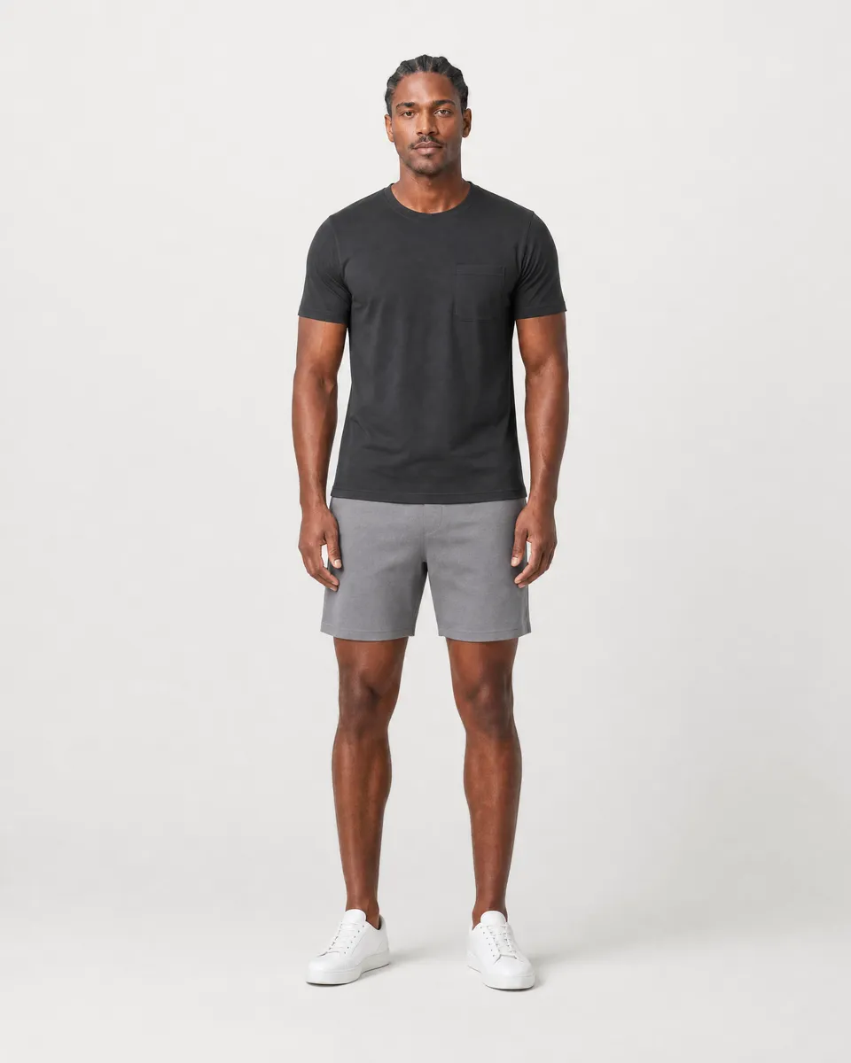 StringKing Men's Pima Jersey Pocket Tee - Sharp Fit, Black, Full Front - Human Model