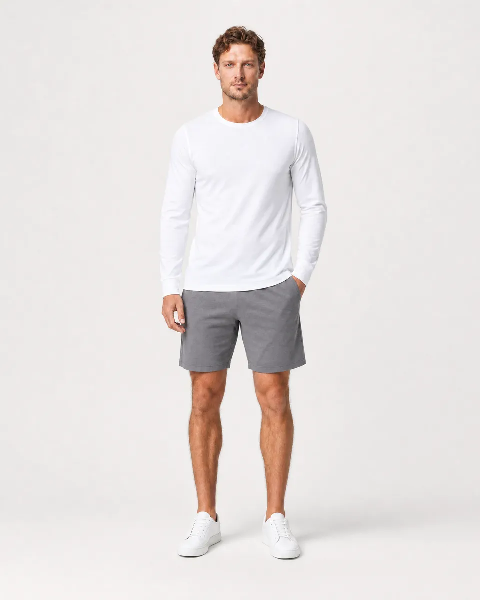 StringKing Men's Pima Jersey Long Sleeve Tee - Sharp Fit, White, Full Front - Human Model