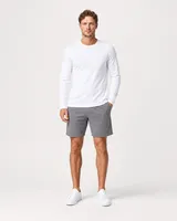 StringKing Men's Pima Jersey Long Sleeve Tee - Sharp Fit, White, Full Front - Human Model