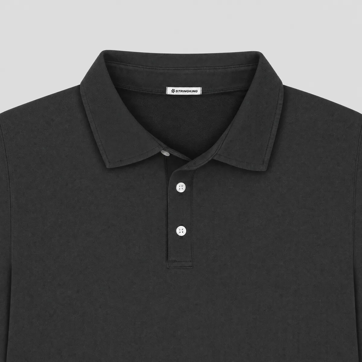 StringKing Men's Pima Terry Long Sleeve Polo - Sharp Fit, Black, Detail