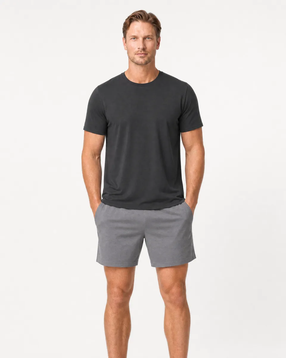 StringKing Men's StayCool Tee - Relaxed Fit, Black, Full Front - Human Model - Top of head to Knees