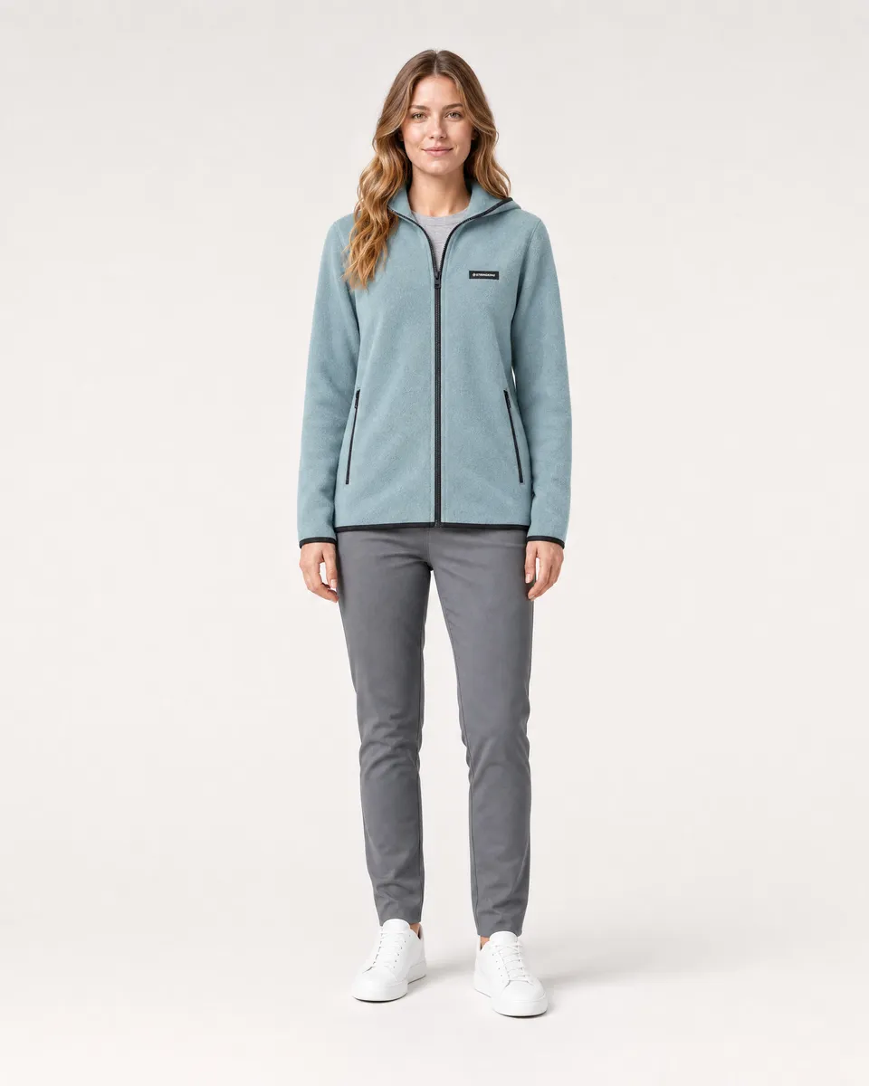 StringKing Women's Polartec Fleece Full Zip Hoodie with Pockets - Relaxed Fit, Slate, Full Front - Human Model