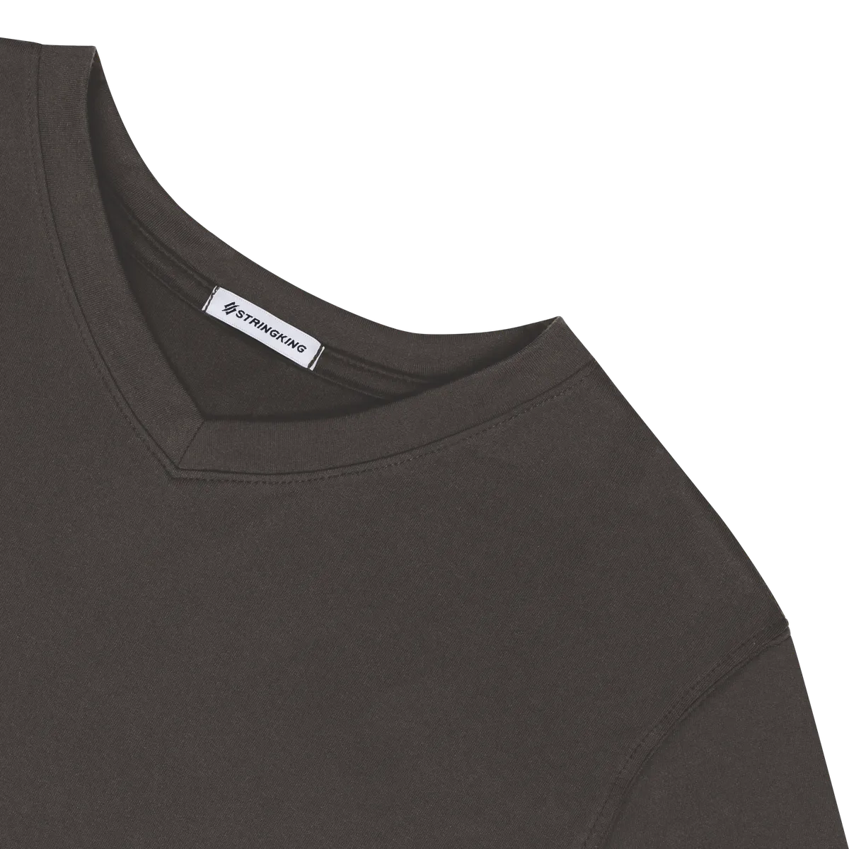 StringKing Men's FlexTech Short Sleeve V-Neck T-Shirt - Sharp Fit, Charcoal, Detail