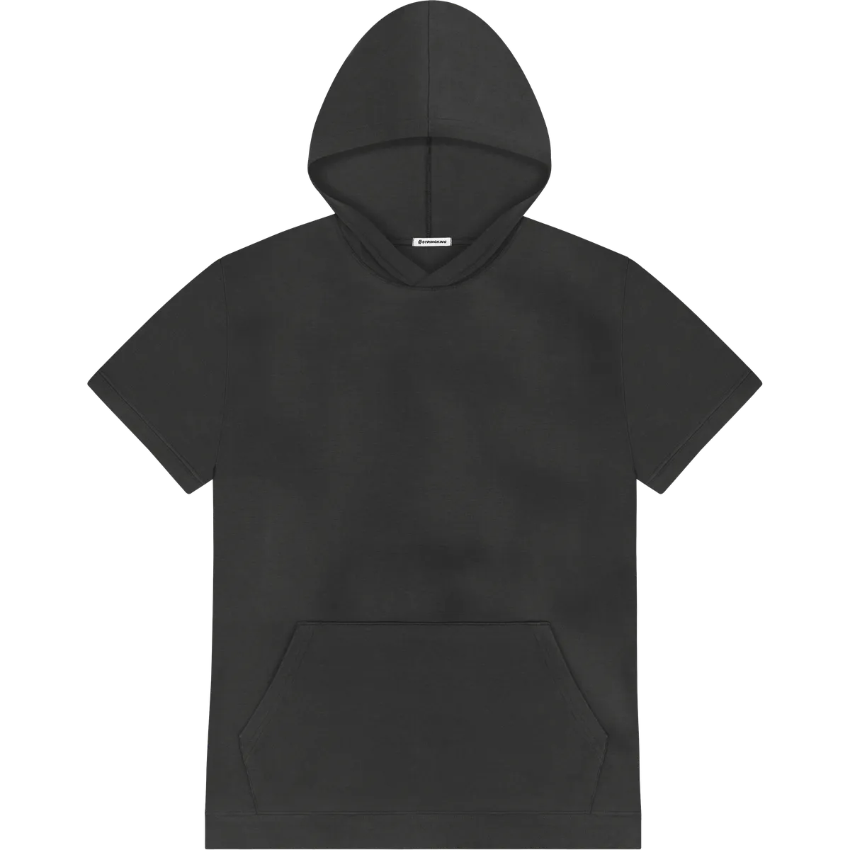 StringKing Men's Pima Terry Short Sleeve Hoodie - Relaxed Fit, Black, Front