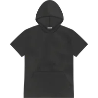 StringKing Men's Pima Terry Short Sleeve Hoodie - Relaxed Fit, Black, Front