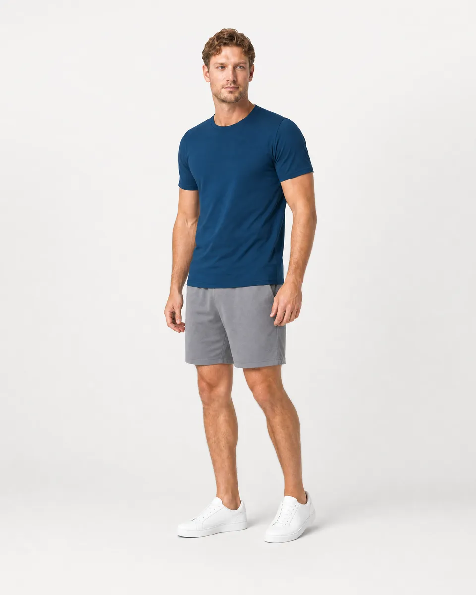 StringKing Men's StayWarm Tee - Sharp Fit, Navy Blue, Full Front Angle - Human Model