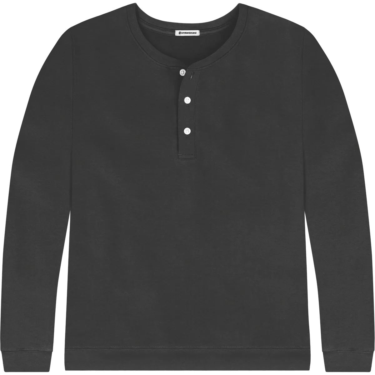 StringKing Men's Pima Cotton Henley Sweatshirt - Relaxed Fit, Black, Front
