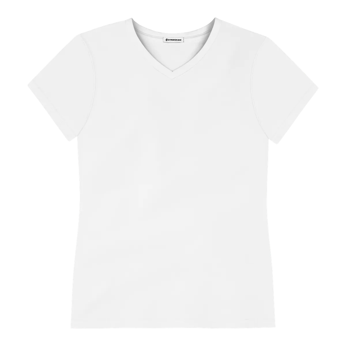 StringKing Women's Pima Cotton Short Sleeve V-Neck T-Shirt - Sharp Fit, White, Front