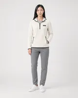 StringKing Women's Polartec Fleece Quarter Zip Hoodie with Pockets - Sharp Fit, Jet Stream, Full Front - Human Model