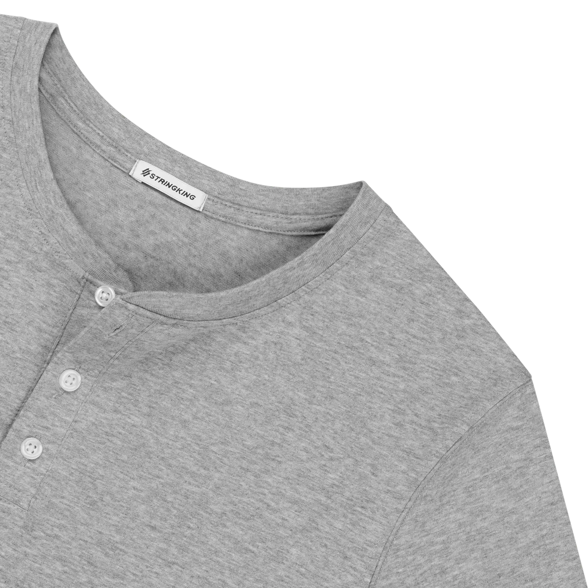 StringKing Men's Pima Cotton Short Sleeve Henley - Sharp Fit, Heather Gray, Detail