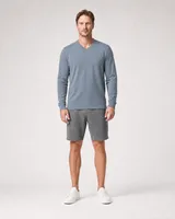 StringKing Men's Pima Terry Long Sleeve V-Neck Tee - Sharp Fit, Tradewinds, Full Front - Human Model